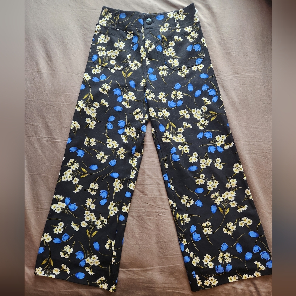 Anthropologie Black Pants with Floral Design